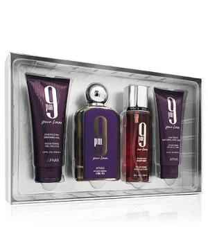 Afnan 9pm Pour Femme dárková sada 100 ml + sprchový gel 100 ml + tělové mléko 100 ml + tělový sprej parfémovaná voda pro ženy