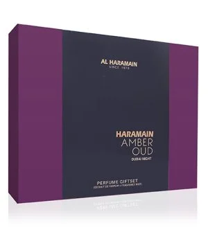 Al Haramain Amber Oud Dubai Night dárková sada unisex parfémový extrakt 75 ml + parfémový extrakt 30 ml + tělová mlha