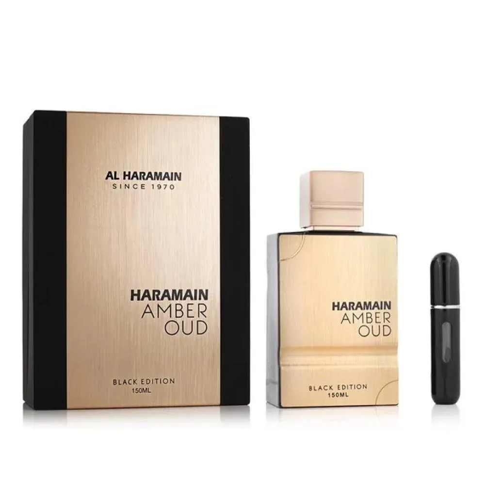 Amber Oud Black Edition dárková sada + plnitelný rozprašovač parfému parfémovaná voda unisex 150 ml