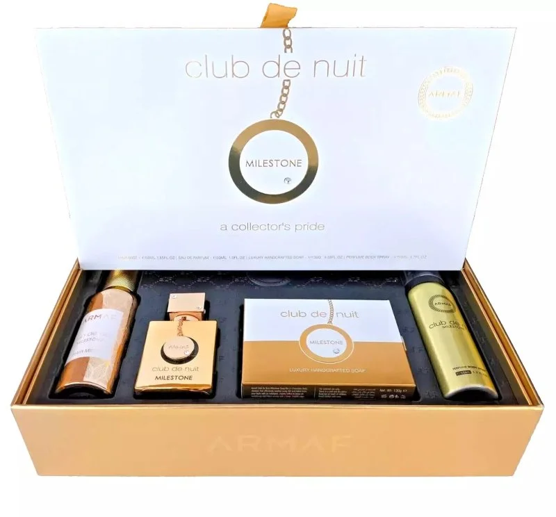 Club de Nuit Milestone dárková sada – parfémovaná voda 30 ml + parfém na vlasy 55 ml + mýdlo 130 g + tělový sprej 50 ml