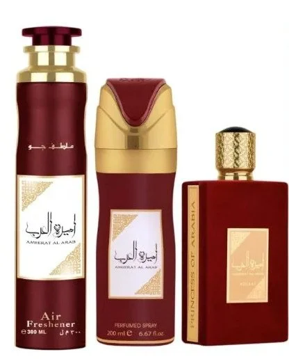Ameerat Al Arab dárková sada - parfémovaná voda 100 ml + parfémovaný sprej 200 ml + osvěžovač vzduchu 300 ml