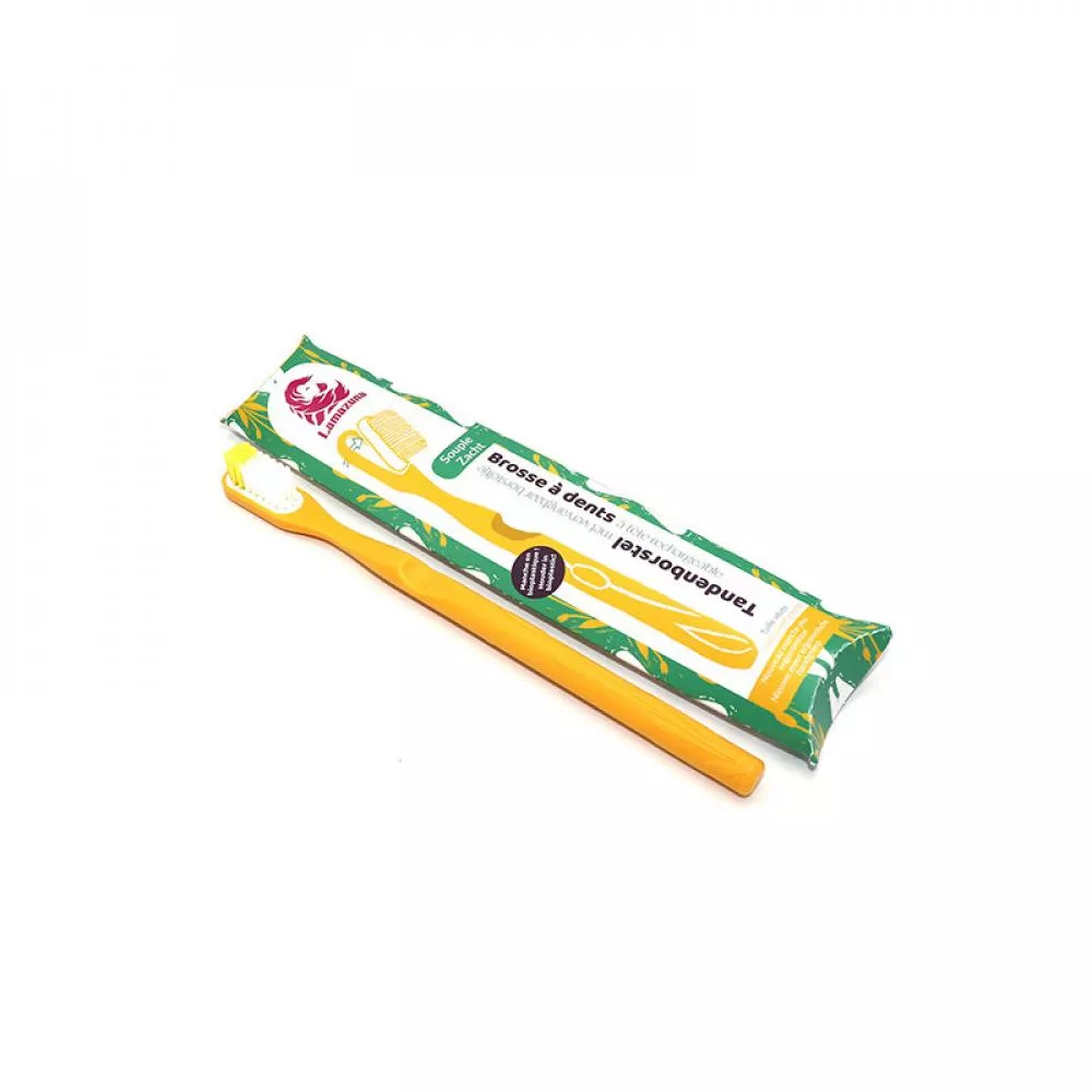 Lamazuna Bioplastový zubní kartáček s vyměnitelnou hlavicí, měkký, žlutý