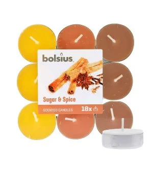 Bolsius Scented Tealights Sugar & Spice 4h čajová svíčka 18 ks