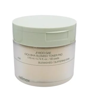 Celimax Ji Woo Gae Cica BHA Blemish Toner Pad zklidňující exfoliační tampony s BHA, LHA a PHA 60 ks