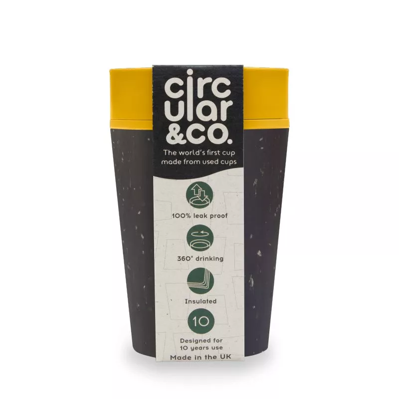 Circular Cup (227 ml) - černá/hořčicově žlutá - z jednorázových papírových kelímků