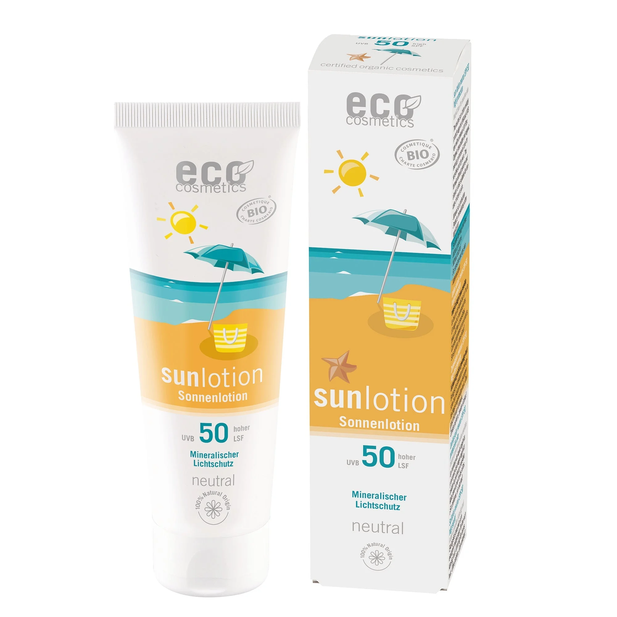 Eco Cosmetics Opalovací mléko Neutral bez parfemace SPF 50 BIO (125 ml) - s přírodními minerálními filtry