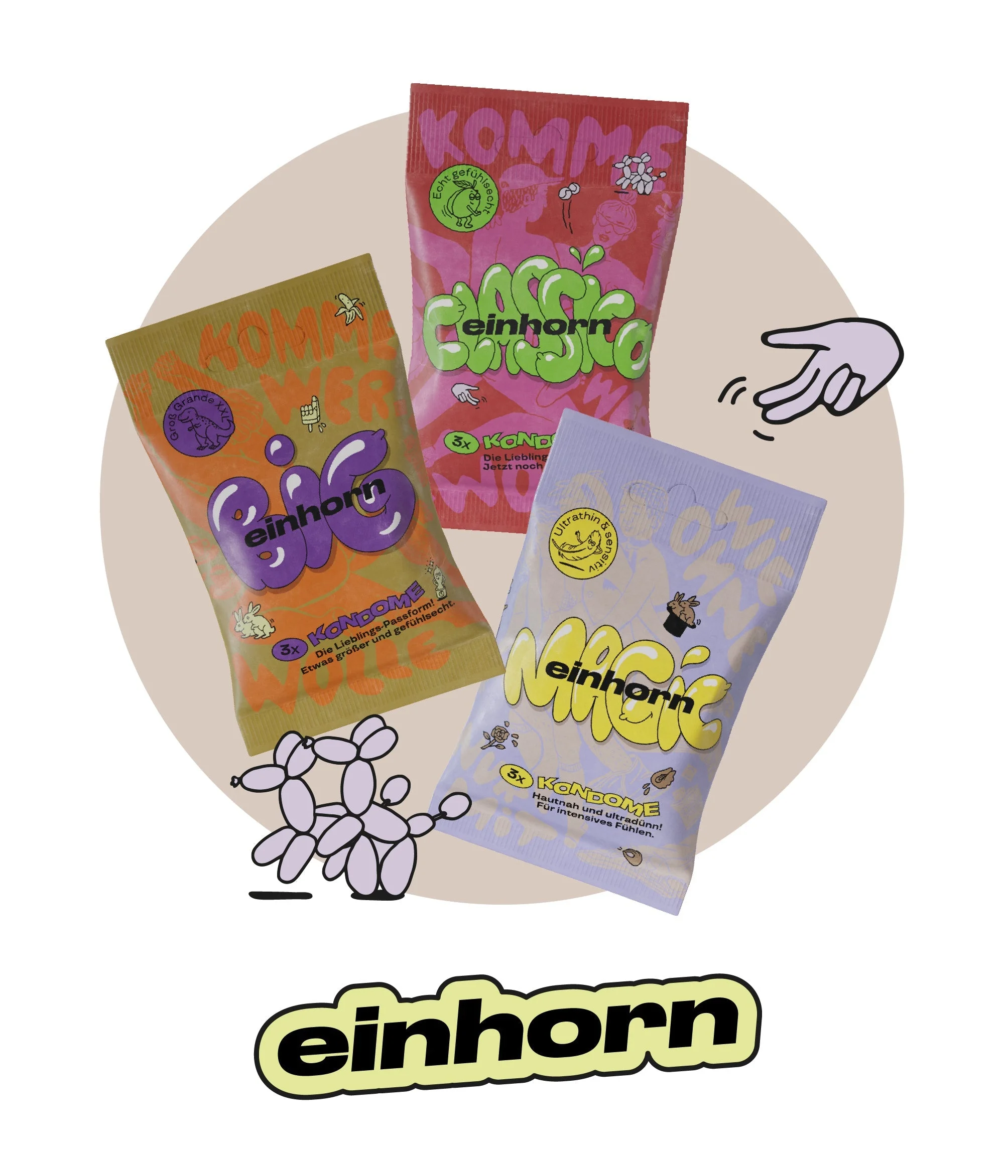 Einhorn Kondomy Classic 3 ks - veganské, bez parfemace