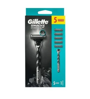 Gillette Mach3 Charcoal holící strojek + hlavice 5 ks