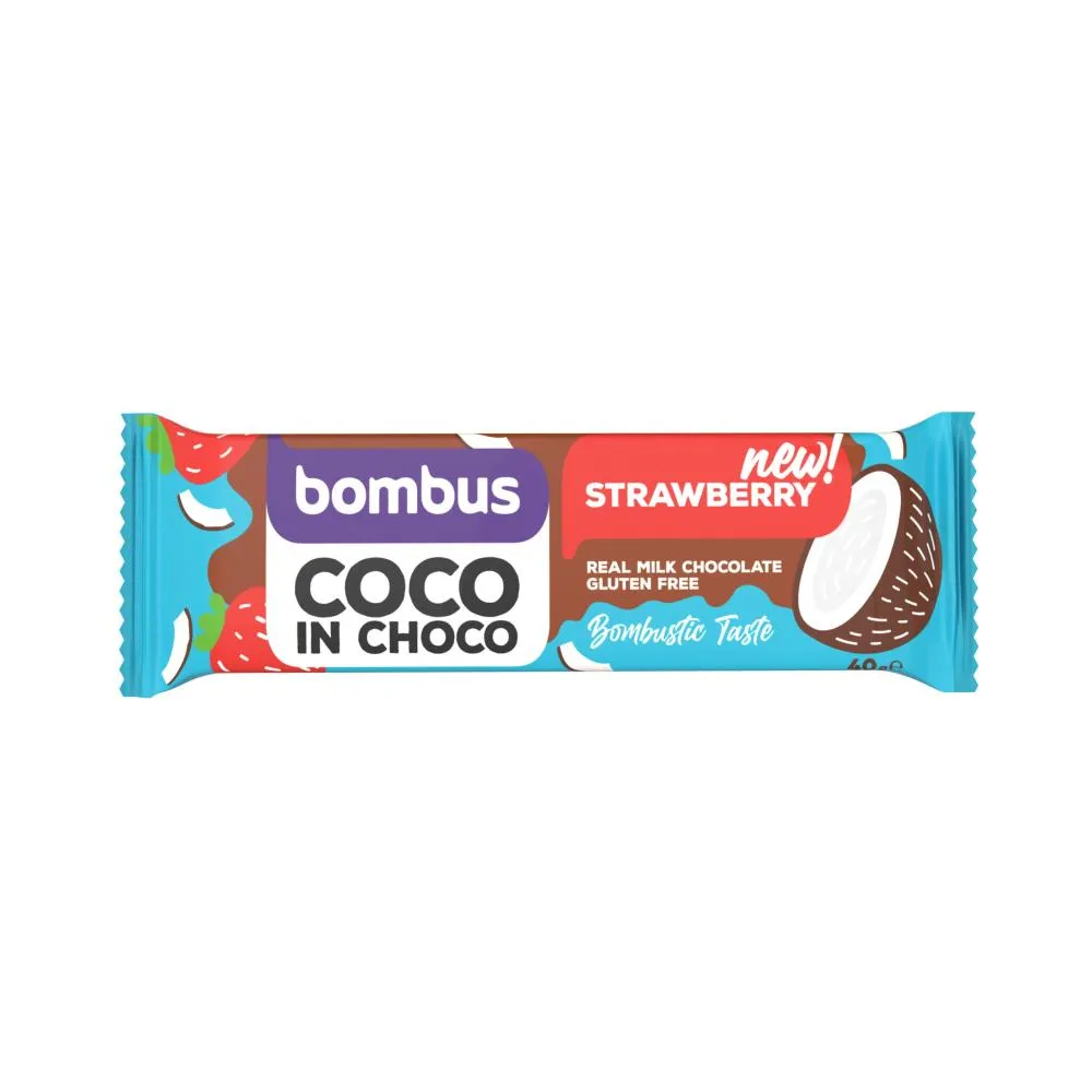 Bombus Kokosová tyčinka v čokoládě - jahoda