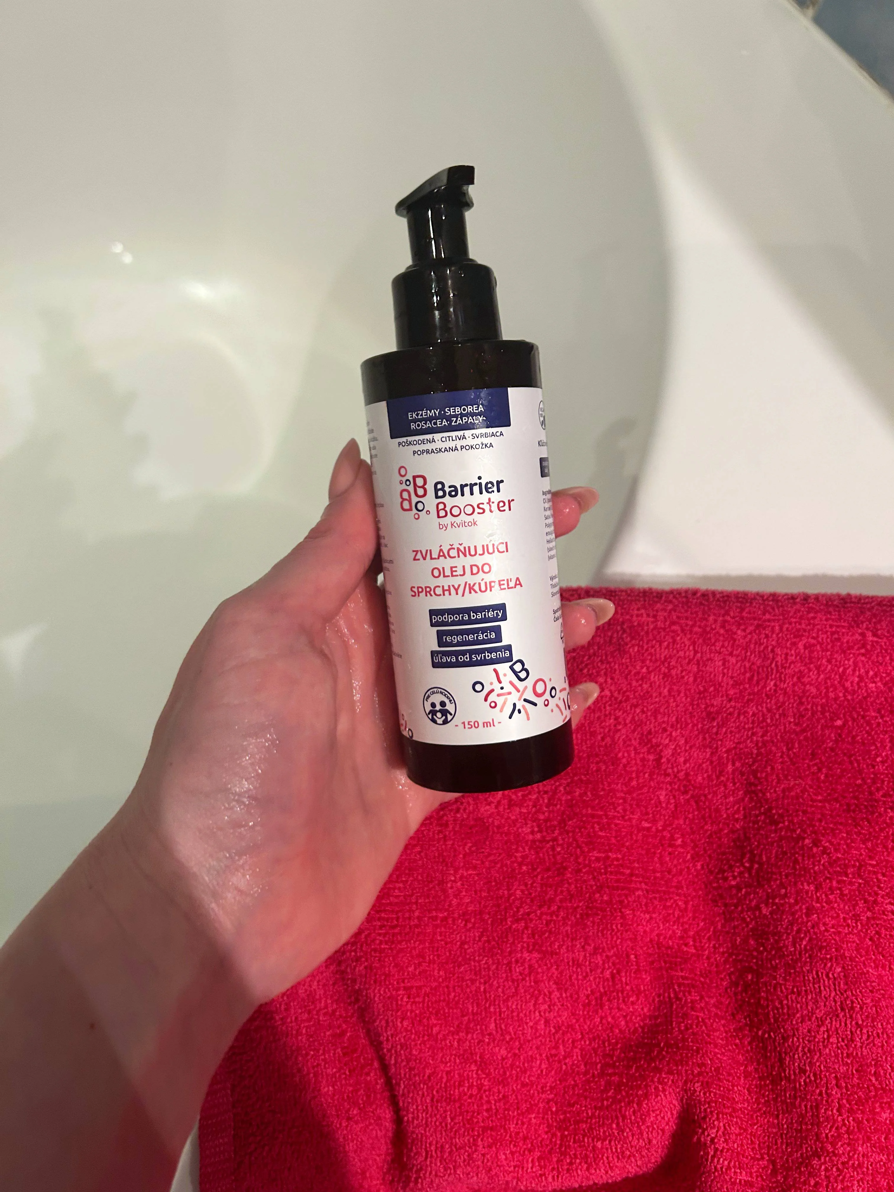 Kvitok Barrier Booster Zvláčňující olej do sprchy a koupele (150 ml) - pro hedvábně jemnou pokožku