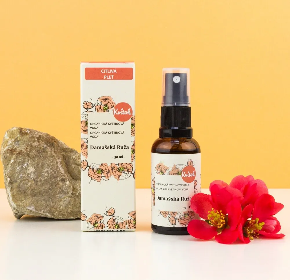 Kvitok Květová voda s rozprašovačem - damašská růže BIO (30 ml) - univerzální využití