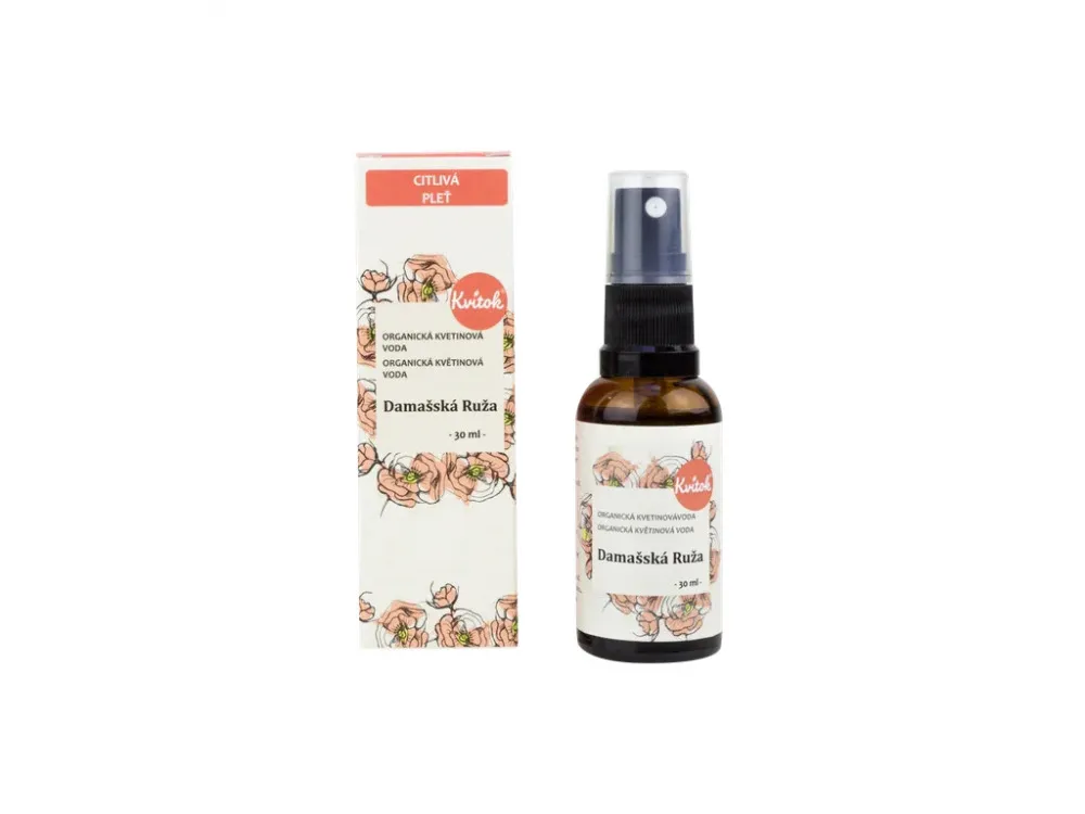 Kvitok Květová voda s rozprašovačem - damašská růže BIO (30 ml) - univerzální využití