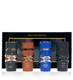 Lattafa Asad Collection dárková sada Asad 25 ml + parfémovaná voda Asad Bourbon 25 ml + parfémovaná voda Asad Zanzibar 25 ml + parfémovaná voda Asad Elixir parfémovaná voda pro muže