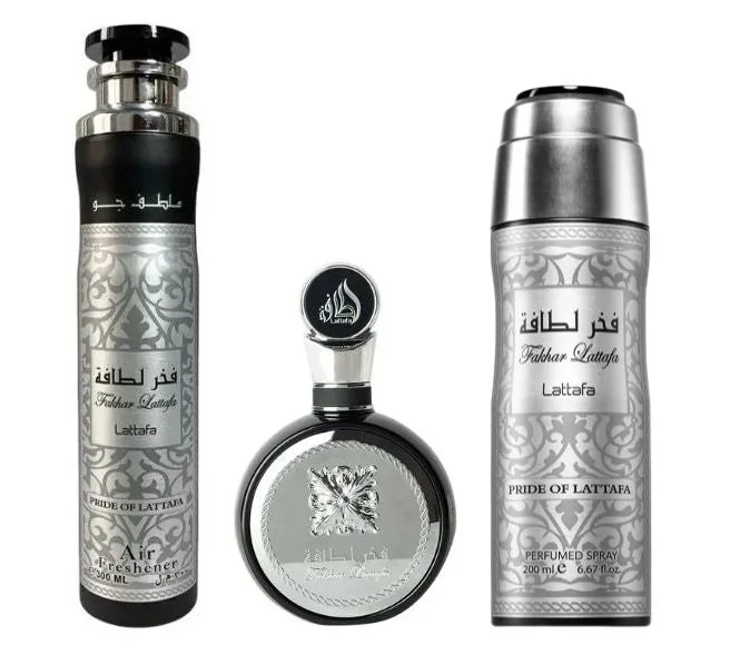 Fakhar Man dárková sada - 100 ml + parfémovaný sprej 200 ml + osvěžovač vzduchu parfémovaná voda 300 ml