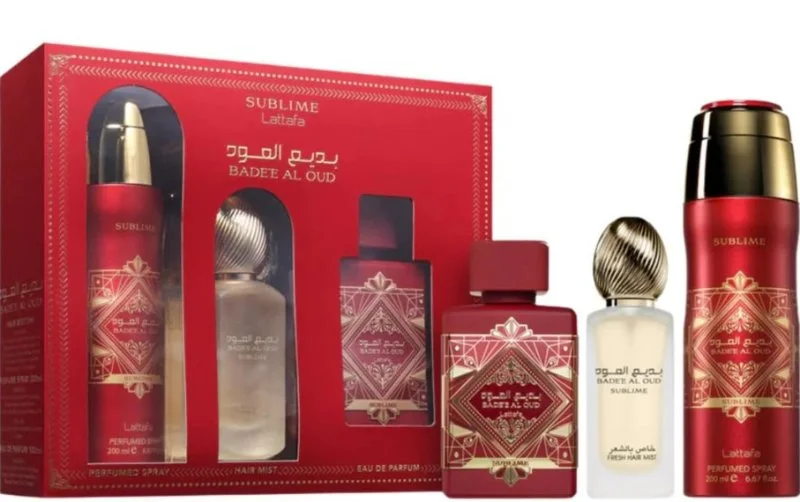 Badee Al Oud Sublime dárková sada – parfémovaná voda 100 ml + parfémovaný sprej 200 ml + parfémovaná mlha na vlasy 50 ml