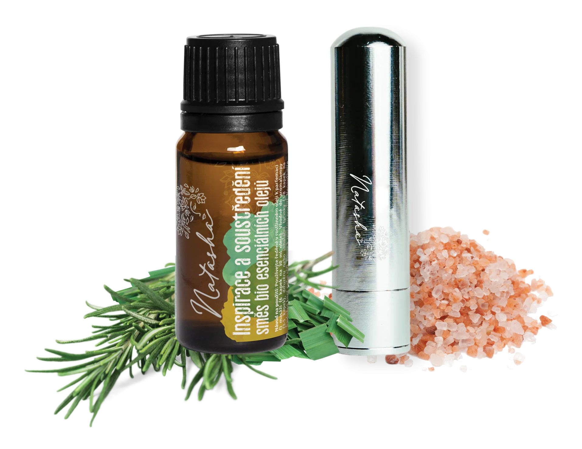 Natasha Aroma sada s inhalátorem - Inspirace a soustředění - povzbuzující rozmarýn a citron