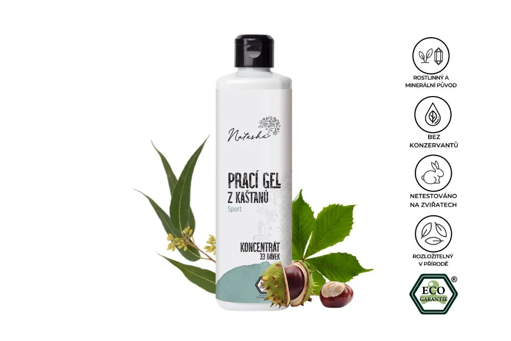 Natasha Prací gel z kaštanů Sport - koncentrát 500 ml - 33 pracích dávek v 500 ml