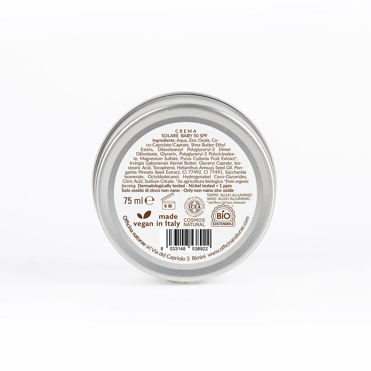 Officina Naturae Opalovací krém pro děti a citlivou pokožku SPF 50 v plechové dóze (75 ml) - bez parfemace