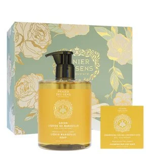 Panier Des Sens Regenerating Honey dárková sada tekuté mýdlo + tuhý šampon pro suché vlasy 75 g