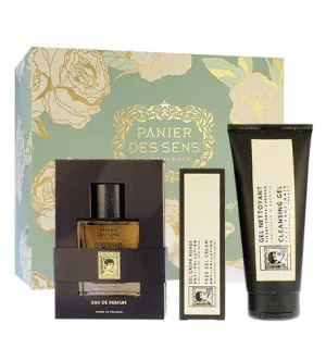 Panier Des Sens L'Olivier parfémovaná voda 50 ml + čistící gel na obličej, tělo a vlasy 200 ml + gelový krém na obličej 75 ml dárková sada Pro muže