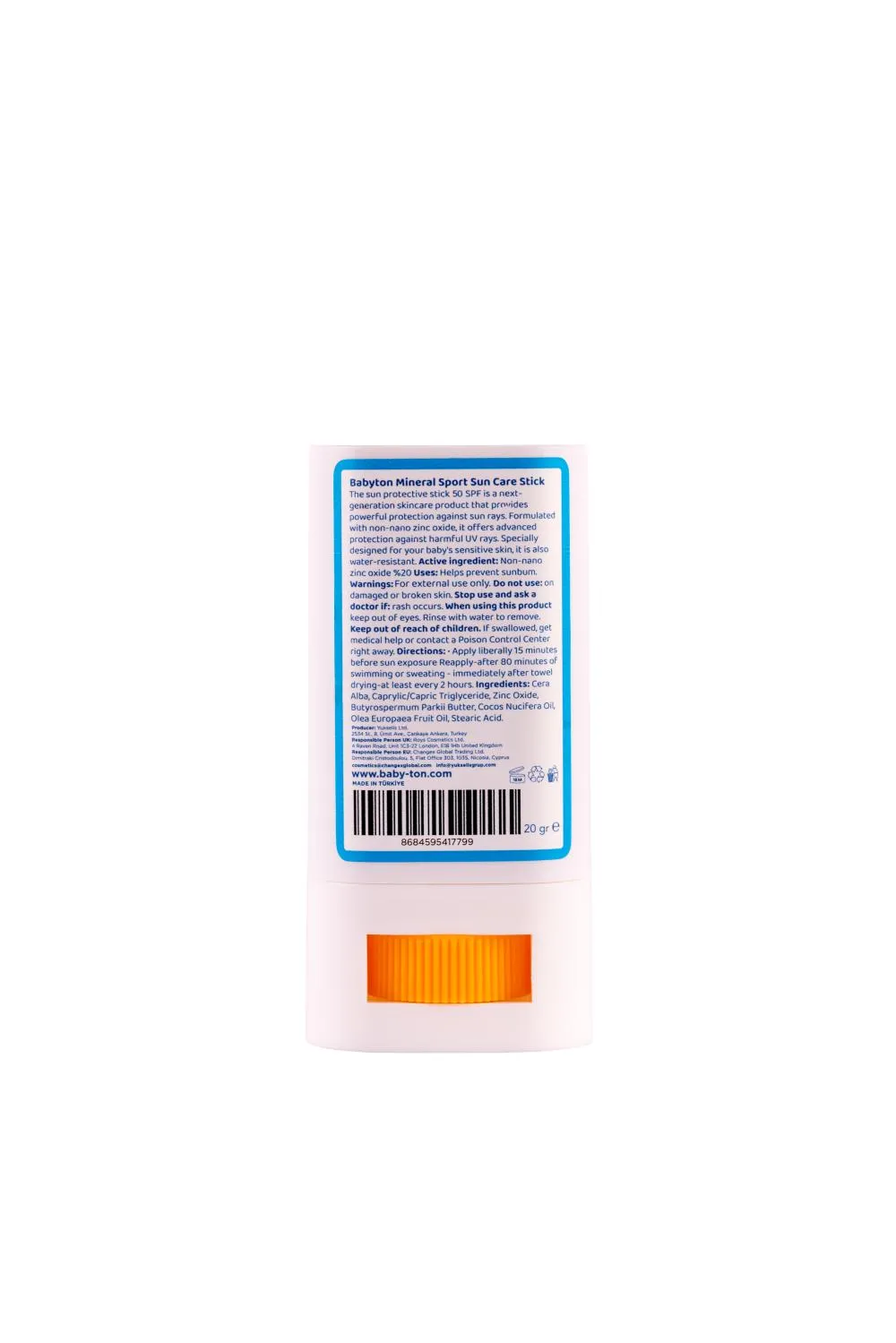 Babyton Přírodní opalovací krém v tyčince SPORT SPF50 20 g