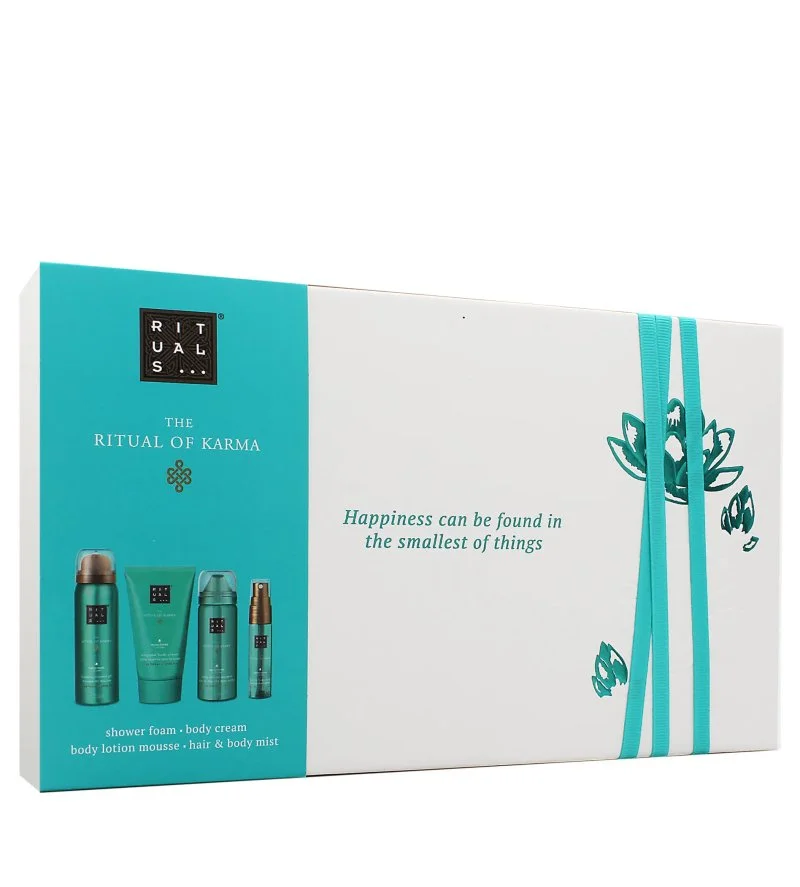 The Ritual of Karma dárková sada sprchový gel 50 ml + mlha na tělo a vlasy 20 ml + tělová pěna 50 ml + tělový krém