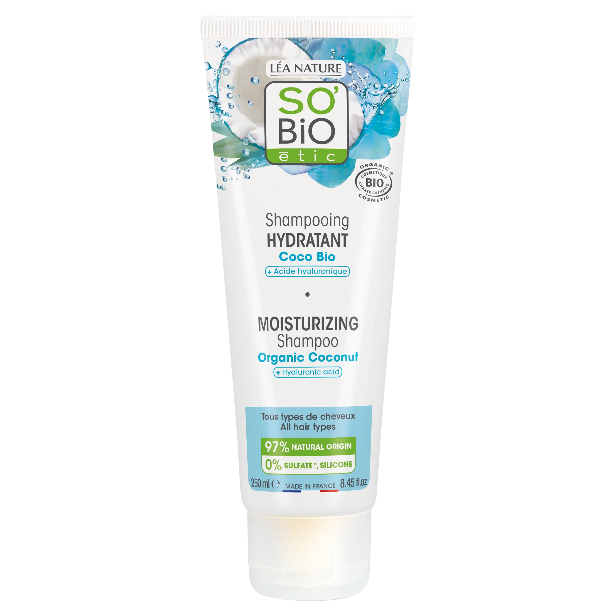 SO’BiO étic Šampon hydratační kokos a kyselina hyaluronová BIO (250 ml) - pro všechny typy vlasů