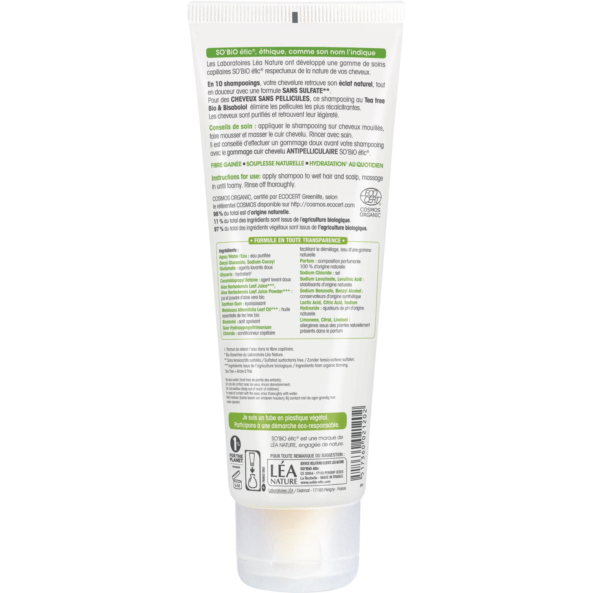SO’BiO étic Šampon proti lupům s tea tree a bisabololem BIO (250 ml) - se šťávou z aloe vera