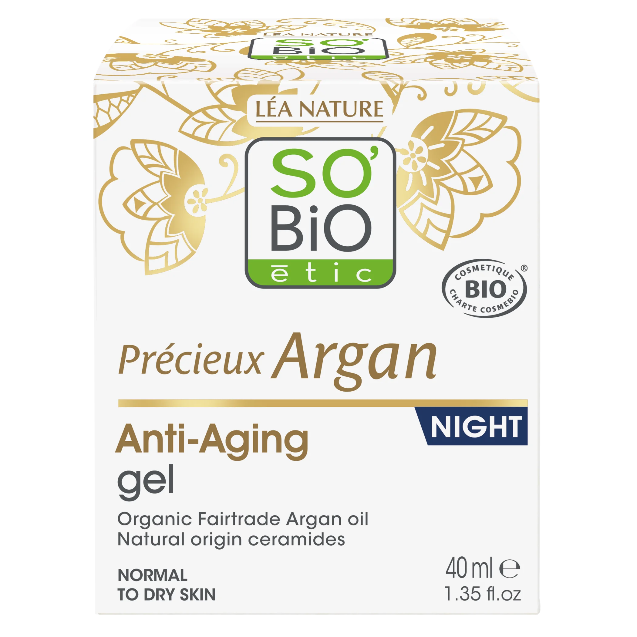 SO’BiO étic Anti-age Precieux Argan Gel noční BIO (50 ml) - regeneruje a vyhlazuje pleť