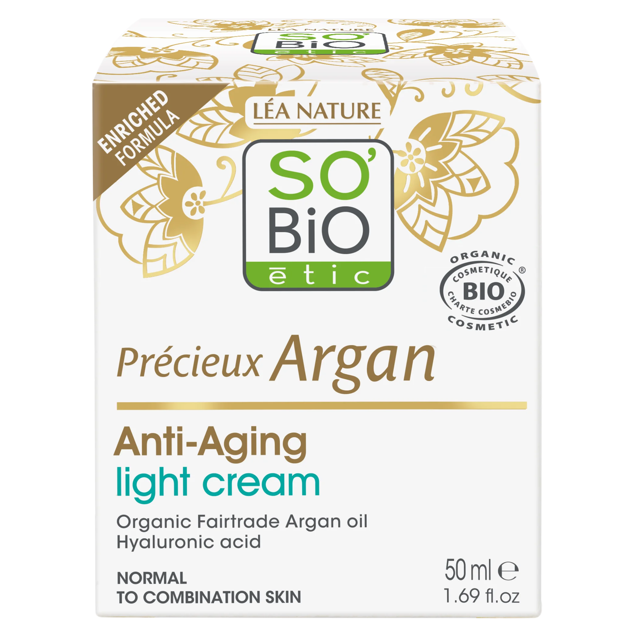 SO’BiO étic Anti-age Precieux Argan Krém denní lehký pro normální až smíšenou pleť BIO (50 ml) - hydratuje a zpevňuje pleť