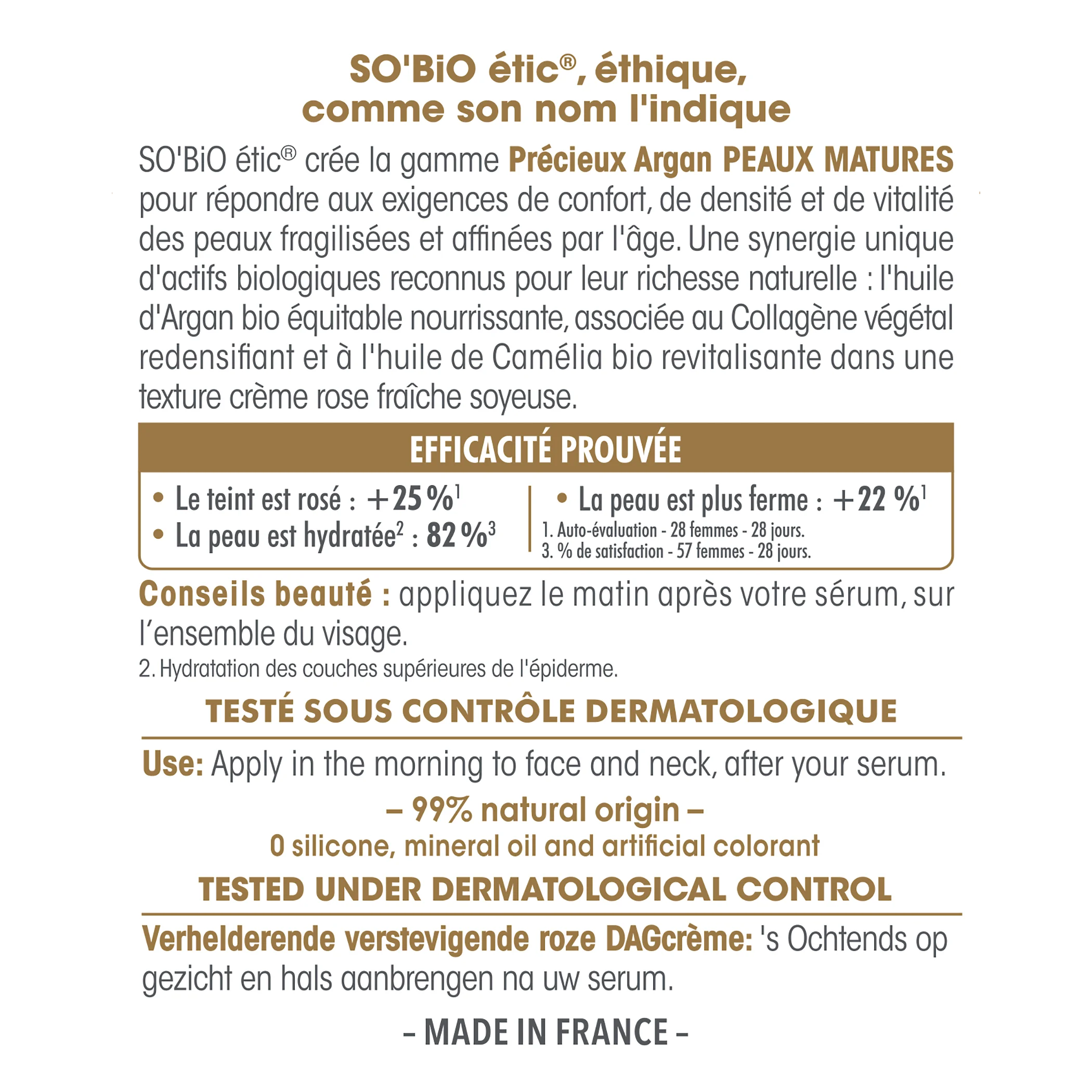 SO’BiO étic Anti-age Precieux Argan Krém růžový denní pro zpevnění GOLD BIO (50 ml) - zpevňuje a rozjasňuje pleť