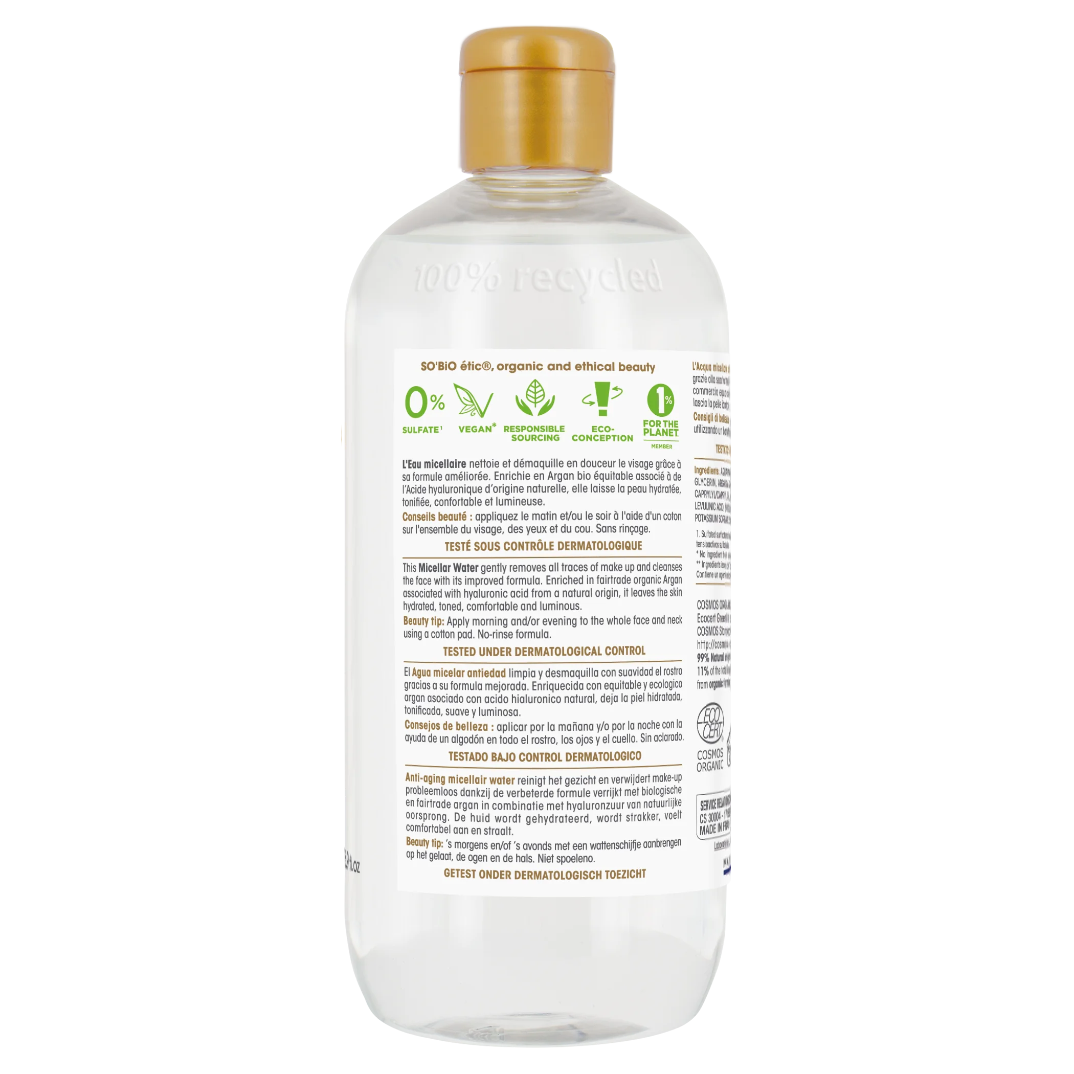 SO’BiO étic Anti-Age Precieux Argan Voda micelární Anti-age s hyaluronem BIO (500 ml) - s kyselinou hyaluronovou