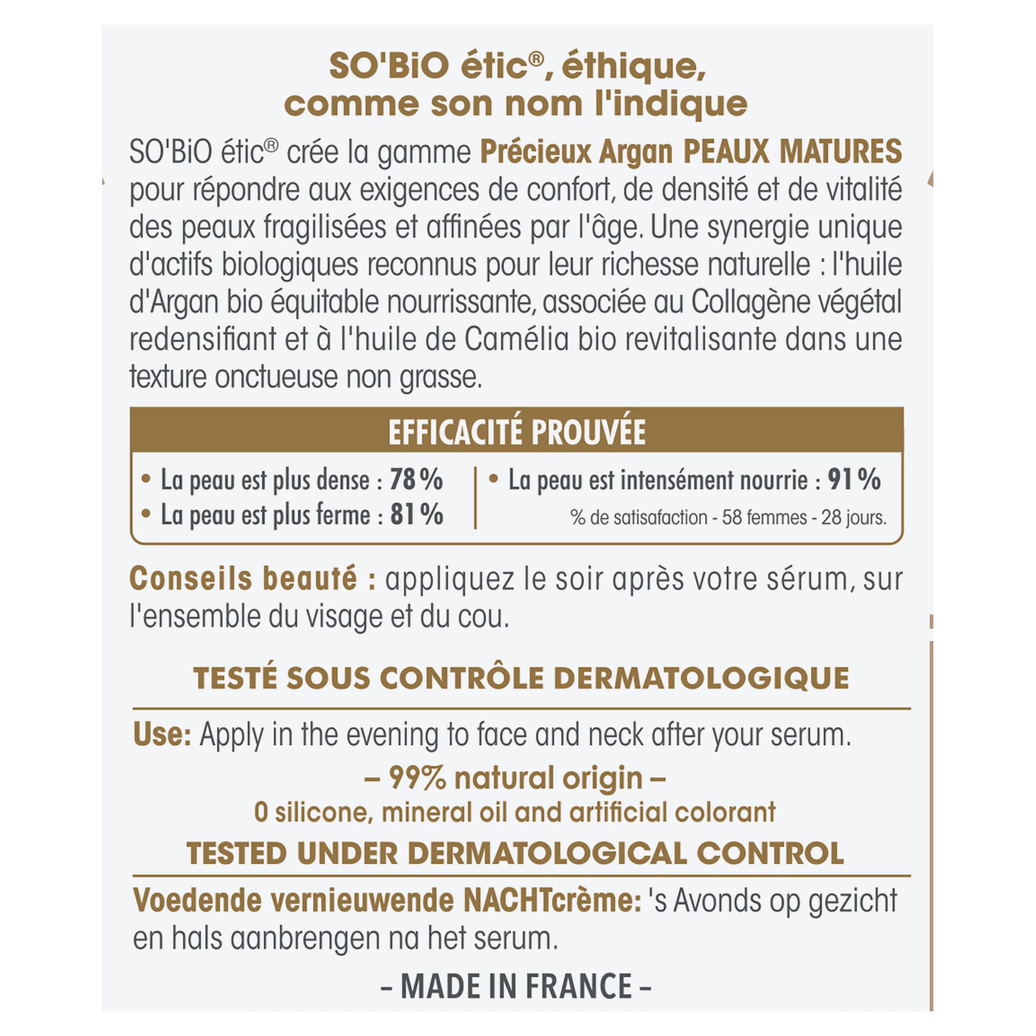 SO’BiO étic Anti-age Precieux Krém noční výživný a zpevňující GOLD BIO (50 ml) - ideální pro zralou pleť