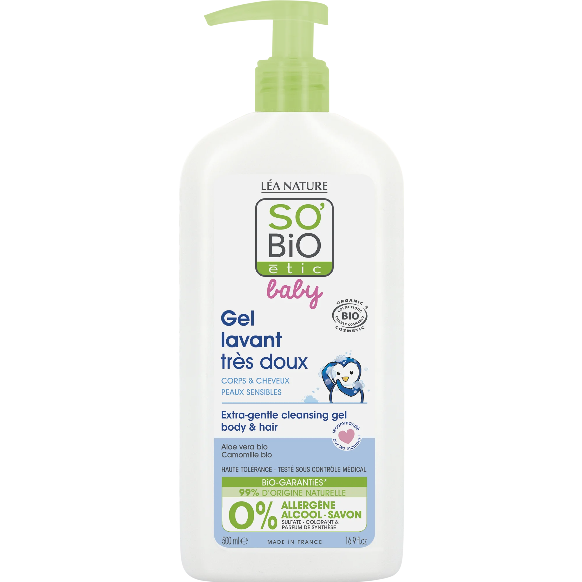 SO’BiO étic BABY Gel mycí pro děti - extra jemný na tělo i vlasy BIO (500 ml) - nepálí v očích