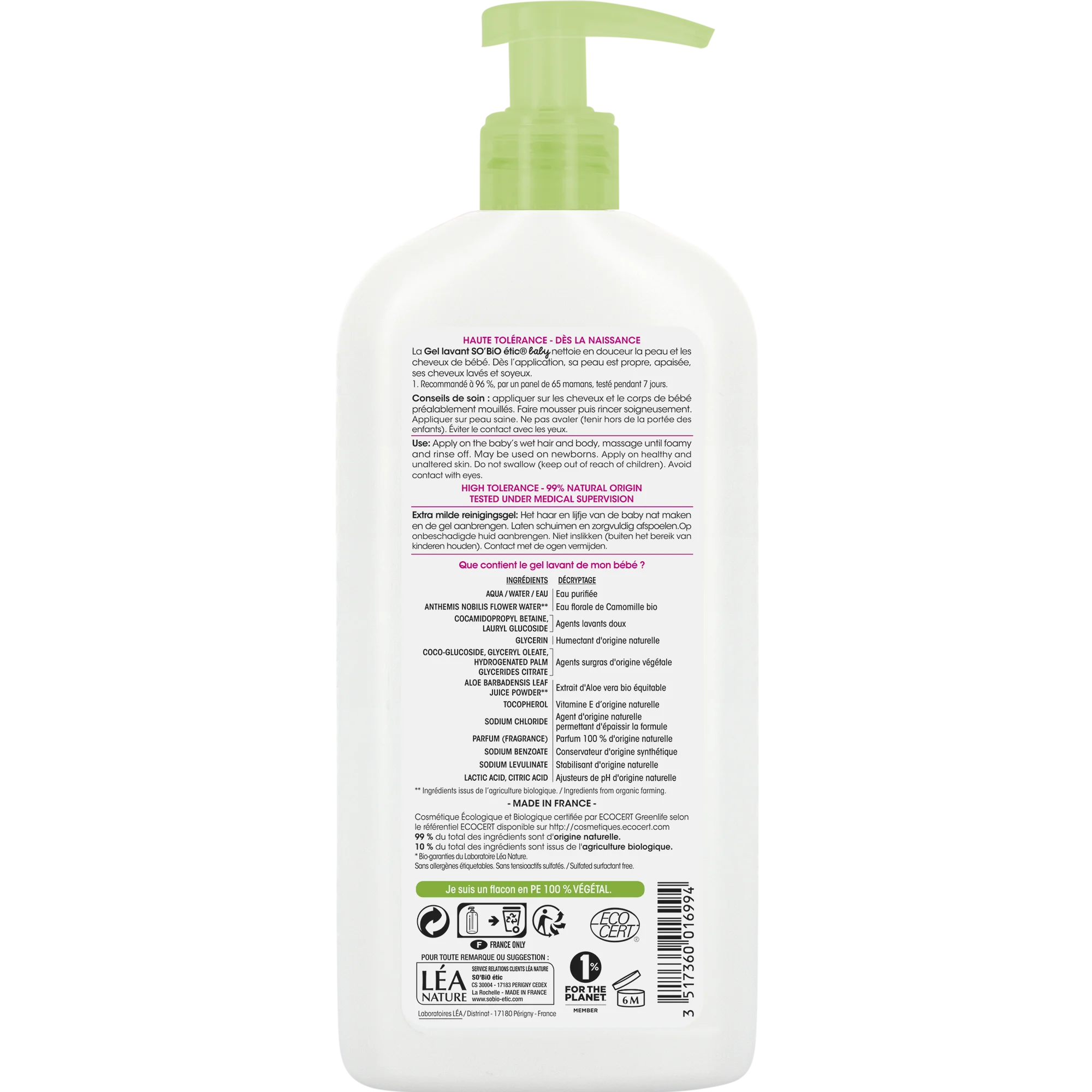 SO’BiO étic BABY Gel mycí pro děti - extra jemný na tělo i vlasy BIO (500 ml) - nepálí v očích