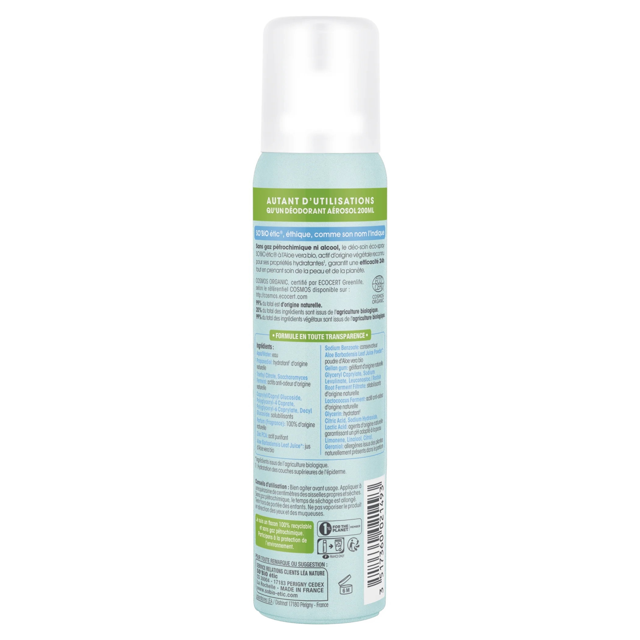 SO’BiO étic Deodorant přírodní ECO SPRAY 24h - Aloe vera BIO (100 ml) - účinný až 24 hodin