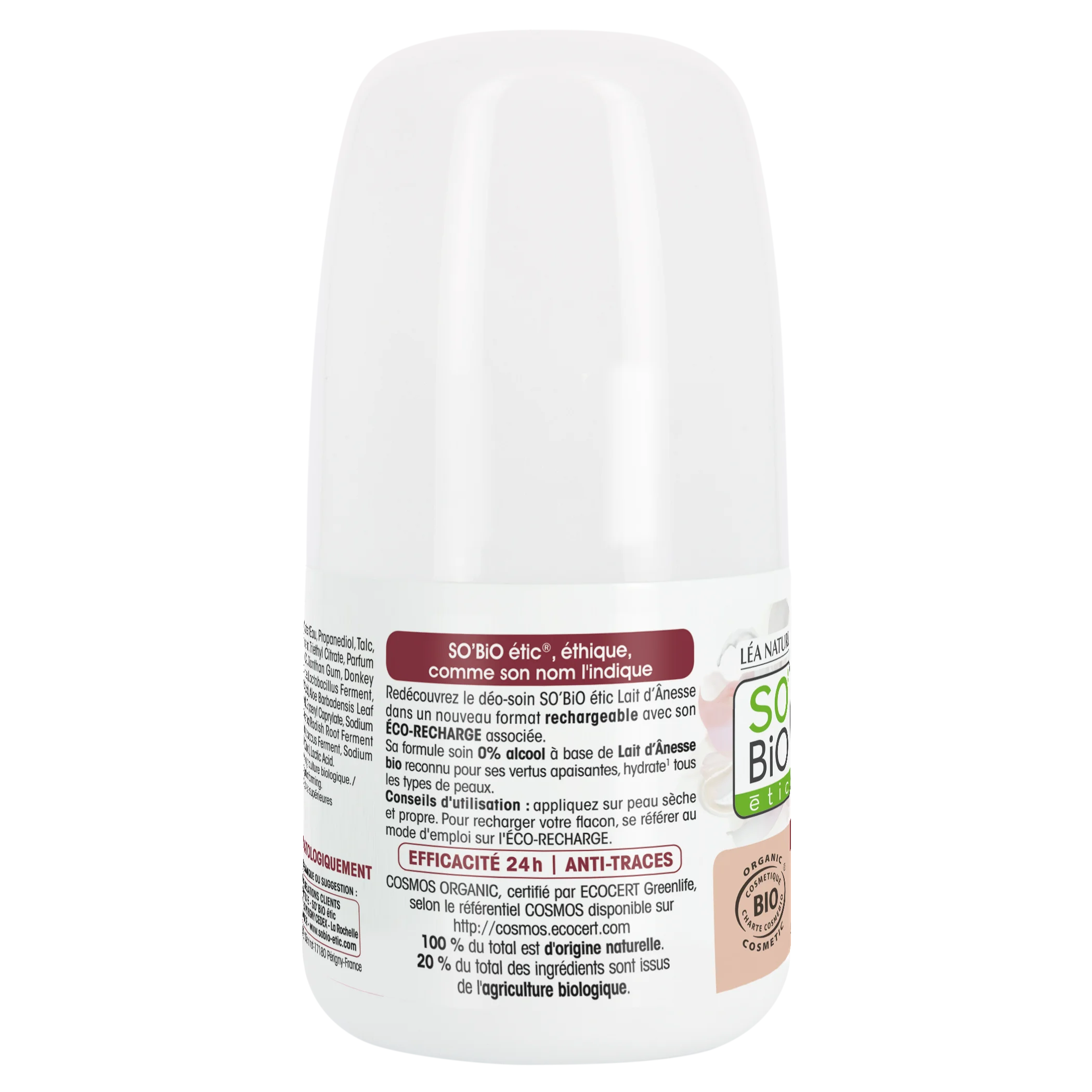 SO’BiO étic Deodorant roll-on 24h hydratační s oslím mlékem - znovuplnitelný BIO (50 ml) - i pro citlivou pokožku