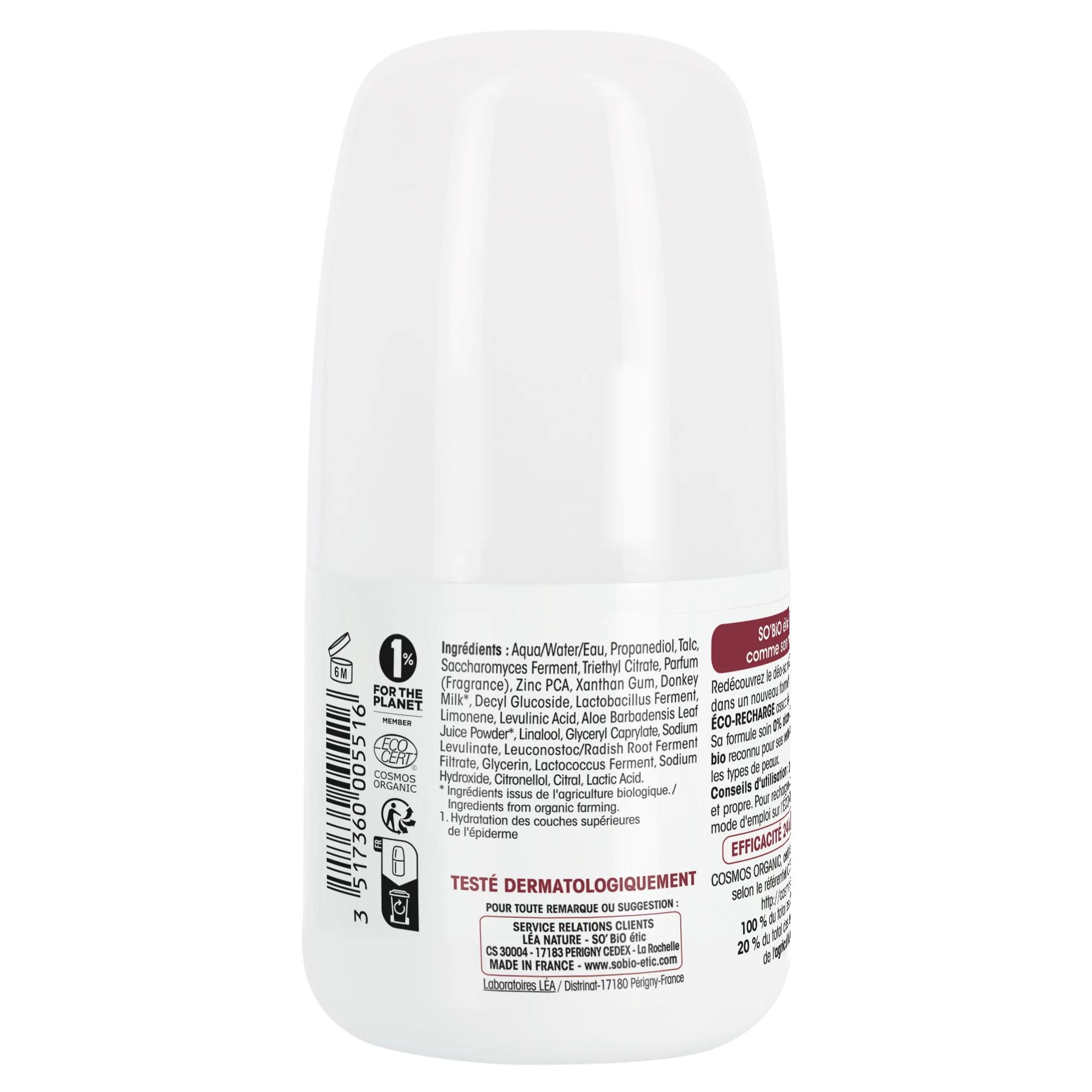 SO’BiO étic Deodorant roll-on 24h hydratační s oslím mlékem - znovuplnitelný BIO (50 ml) - i pro citlivou pokožku