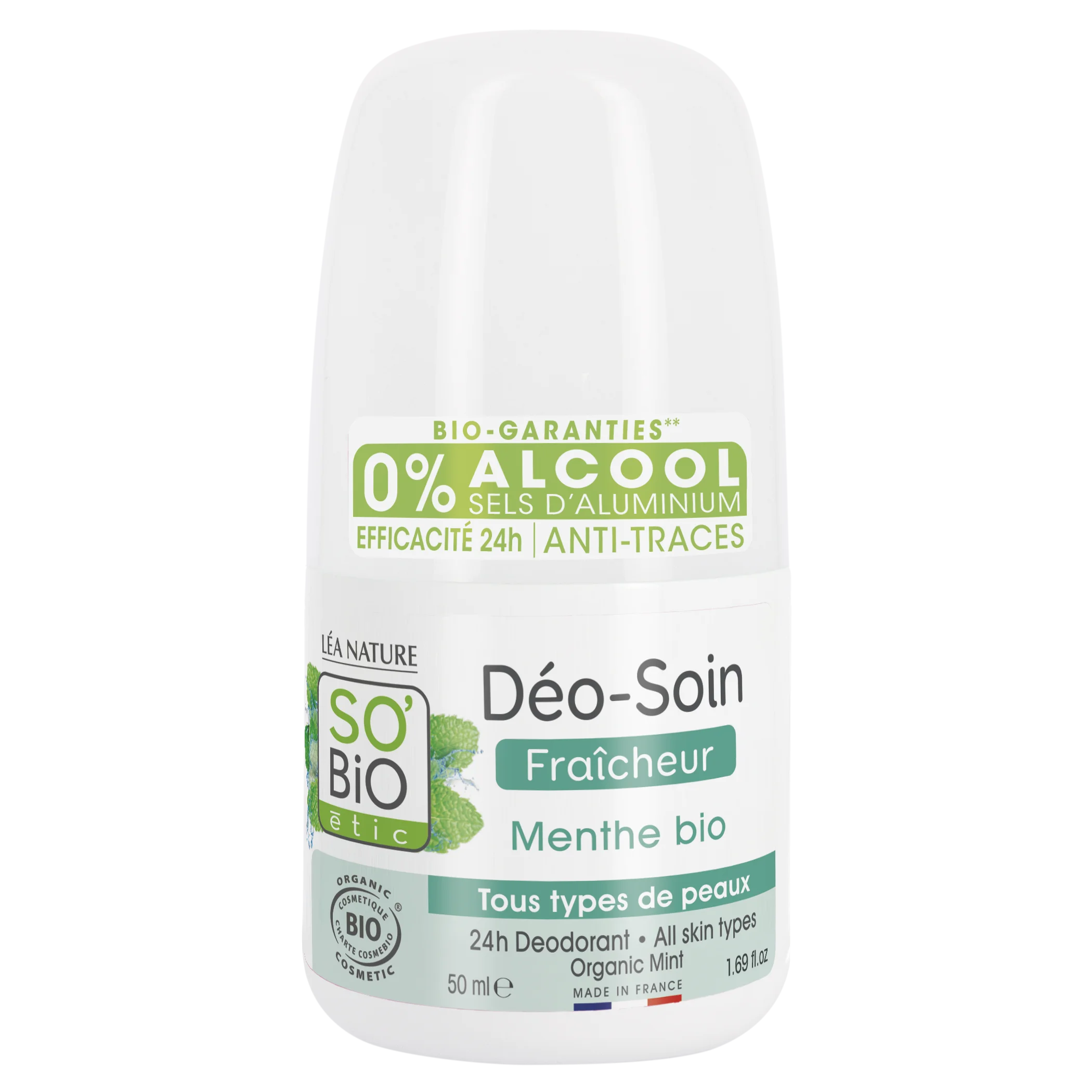 SO’BiO étic Deodorant roll-on 24h osvěžující s mátou BIO (50 ml) - účinný až 24 hodin