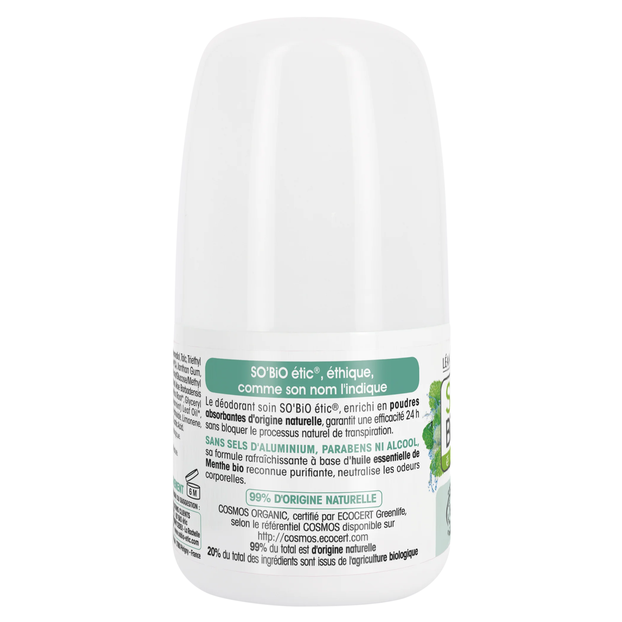 SO’BiO étic Deodorant roll-on 24h osvěžující s mátou BIO (50 ml) - účinný až 24 hodin