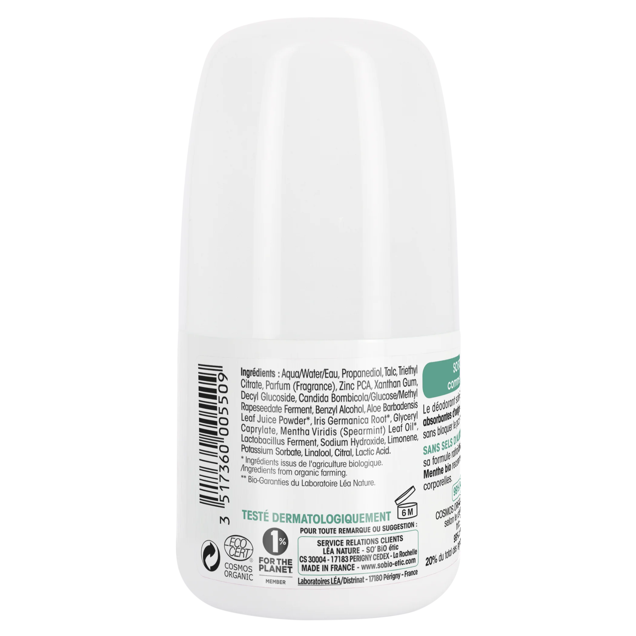 SO’BiO étic Deodorant roll-on 24h osvěžující s mátou BIO (50 ml) - účinný až 24 hodin