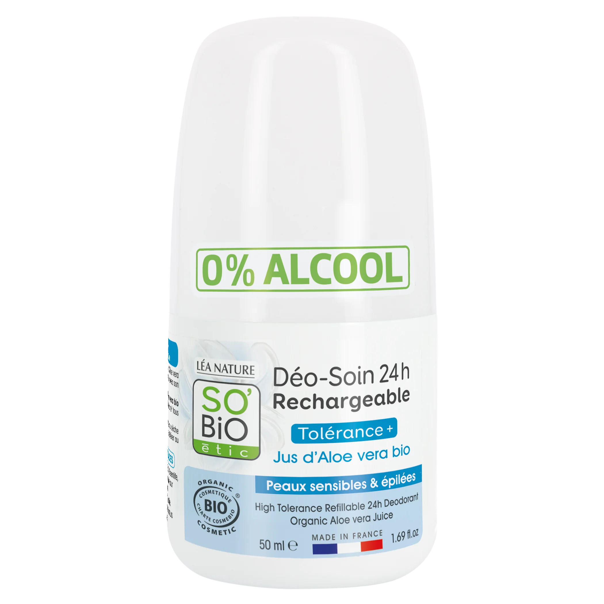 SO’BiO étic Deodorant roll-on 24h - Tolerance+ s Aloe vera BIO (50 ml) - účinný až 24 hodin