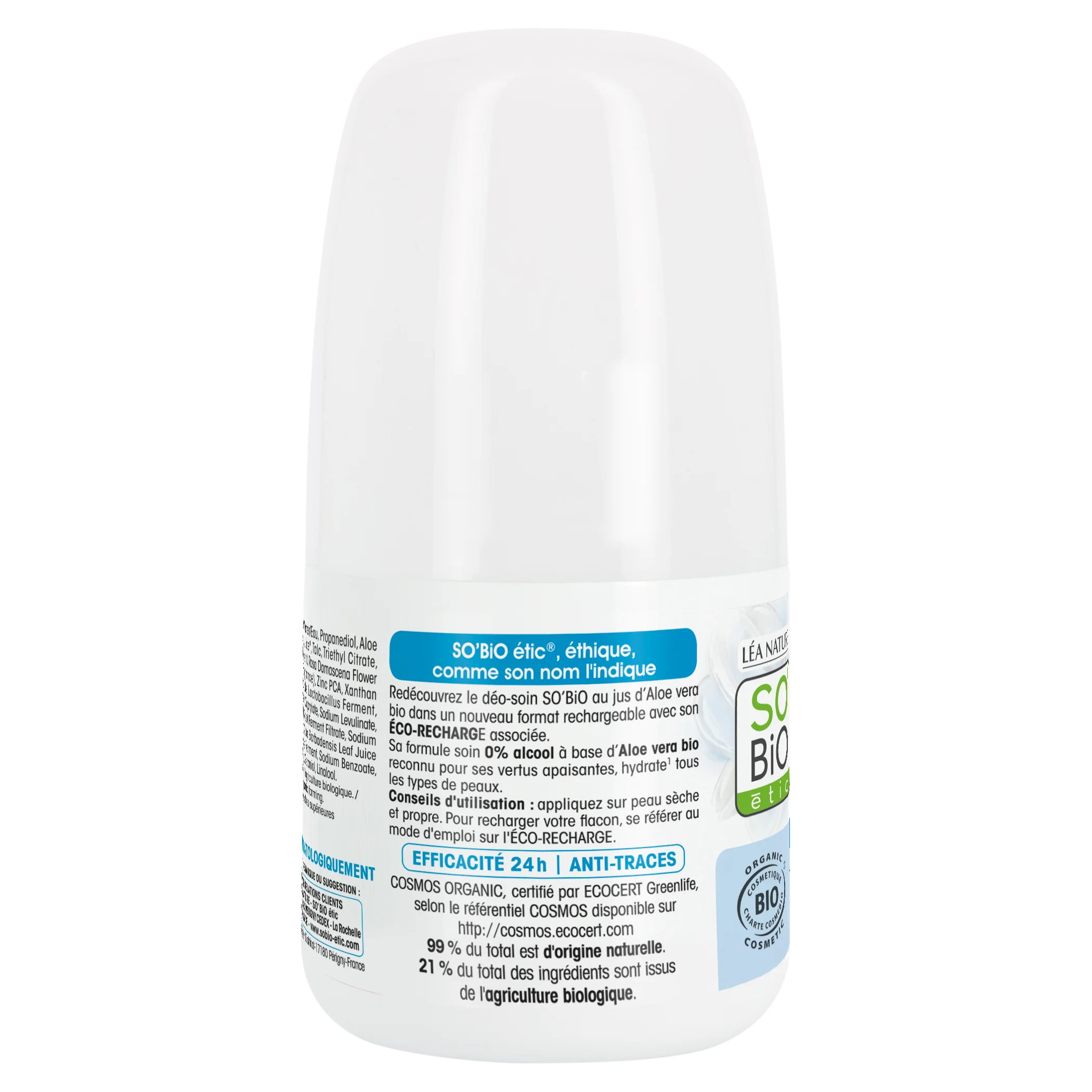 SO’BiO étic Deodorant roll-on 24h - Tolerance+ s Aloe vera BIO (50 ml) - účinný až 24 hodin
