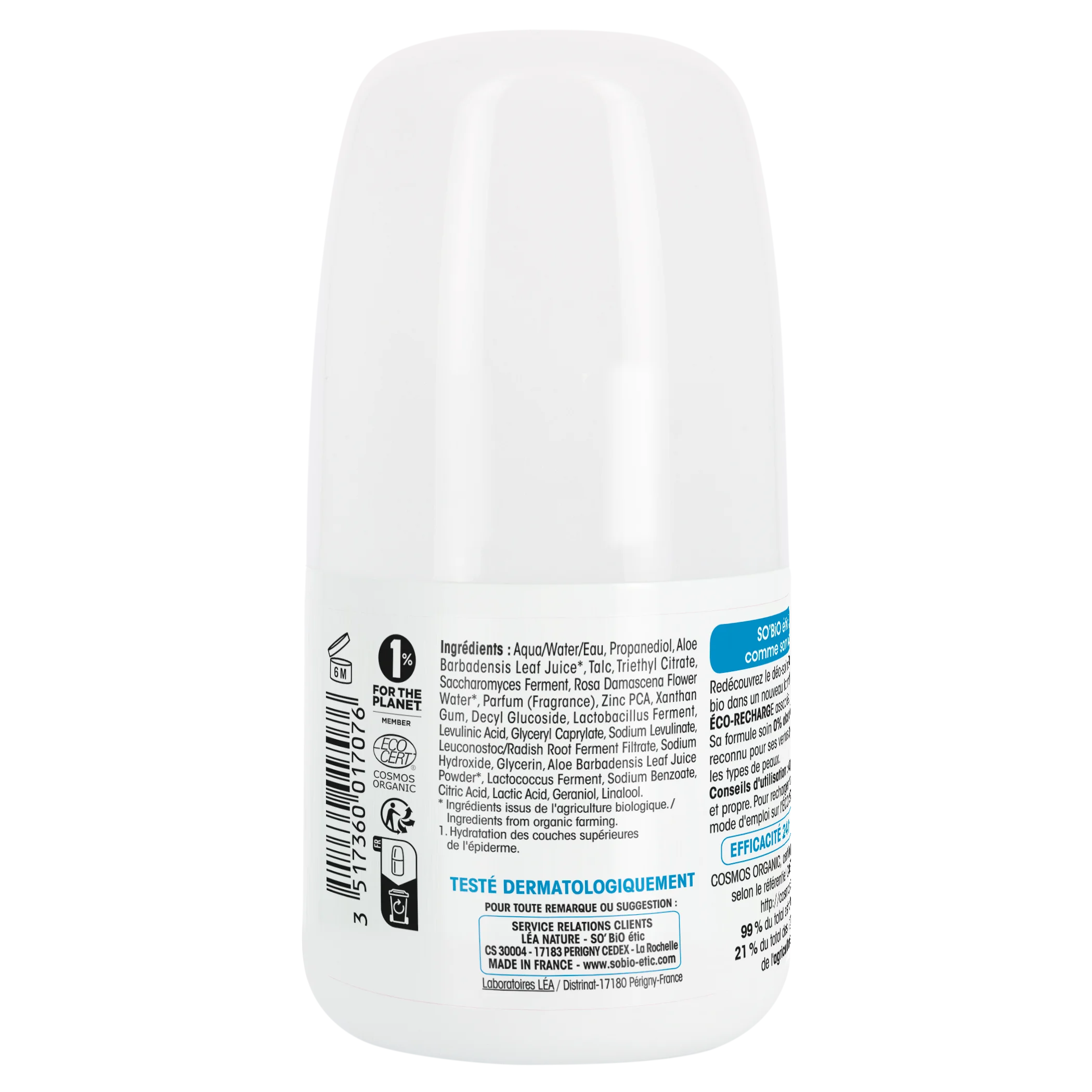 SO’BiO étic Deodorant roll-on 24h - Tolerance+ s Aloe vera BIO (50 ml) - účinný až 24 hodin