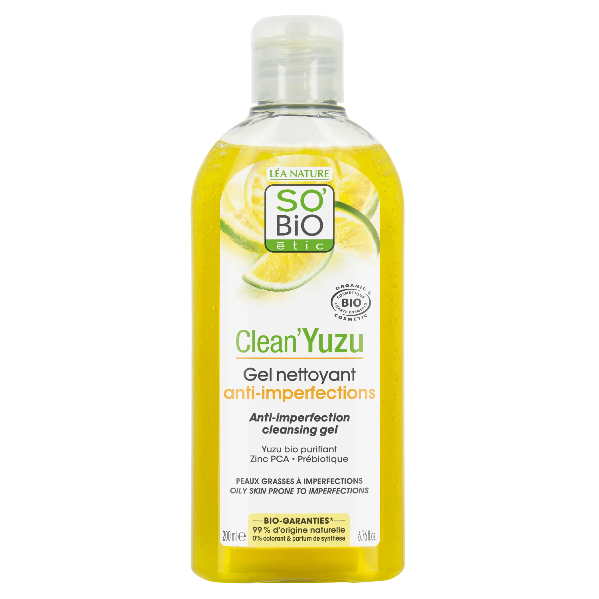 SO’BiO étic Gel čisticí proti nedokonalostem pleti - Clean Yuzu BIO (200 ml) - ideální pro mastnou pleť