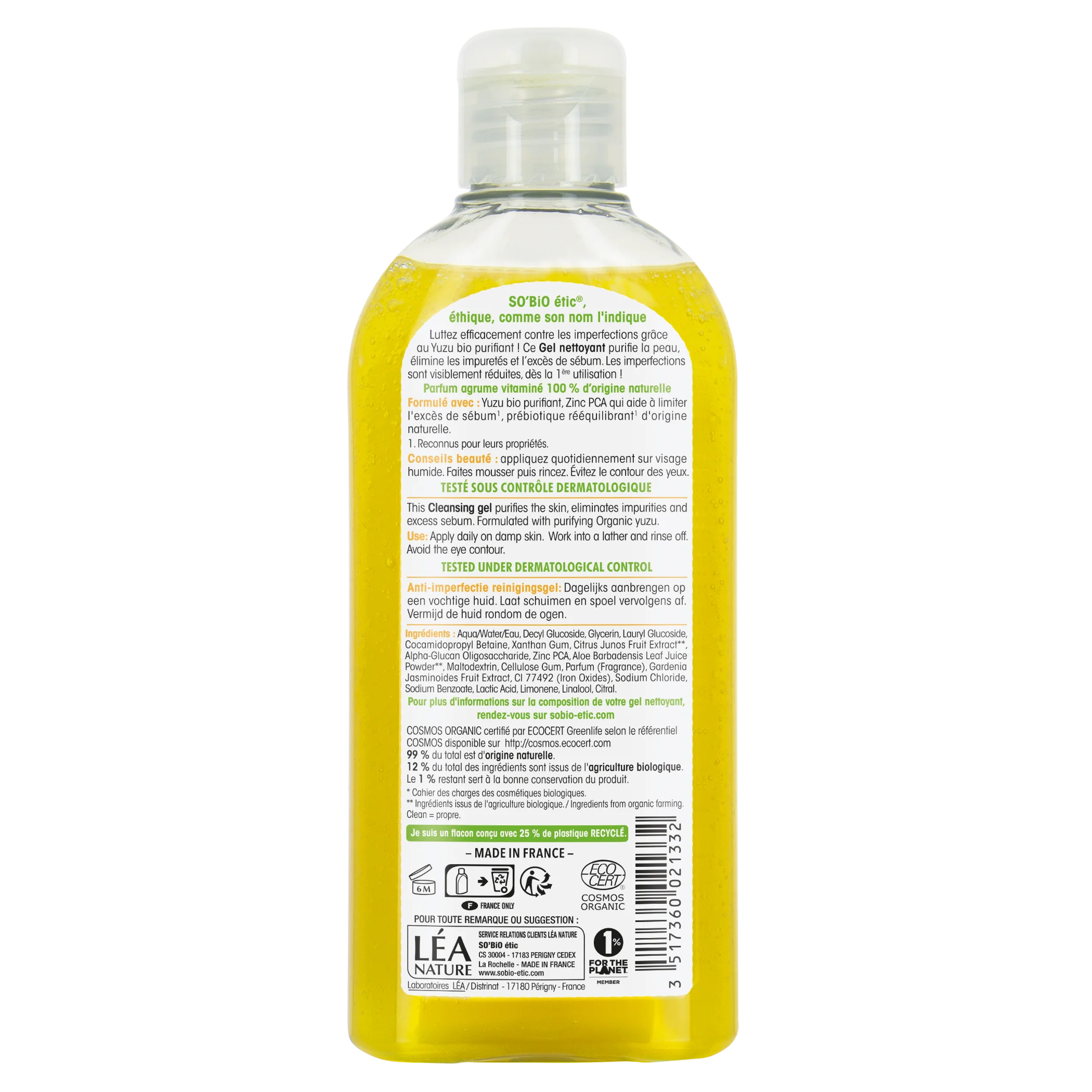 SO’BiO étic Gel čisticí proti nedokonalostem pleti - Clean Yuzu BIO (200 ml) - ideální pro mastnou pleť
