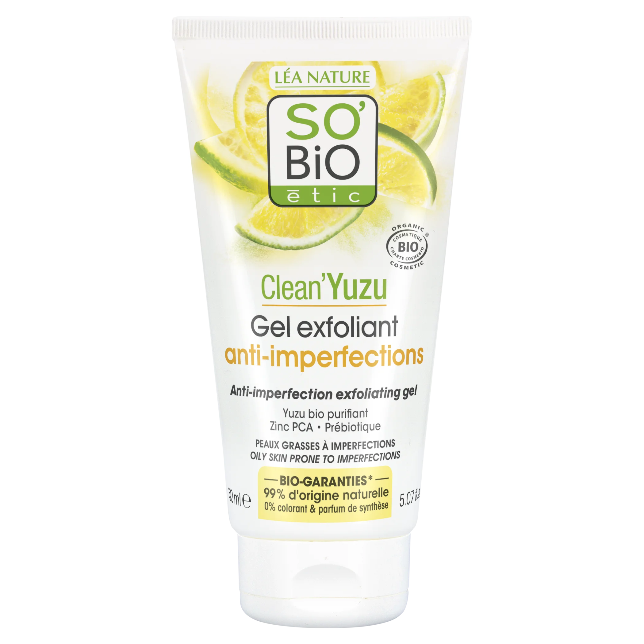 SO’BiO étic Gel pleťový exfoliační - Clean Yuzu BIO (150 ml) - ideální pro mastnou pleť