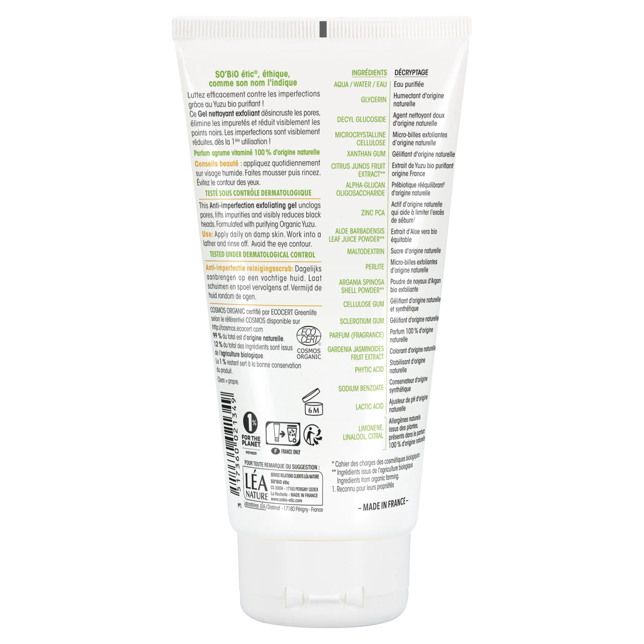 SO’BiO étic Gel pleťový exfoliační - Clean Yuzu BIO (150 ml) - ideální pro mastnou pleť