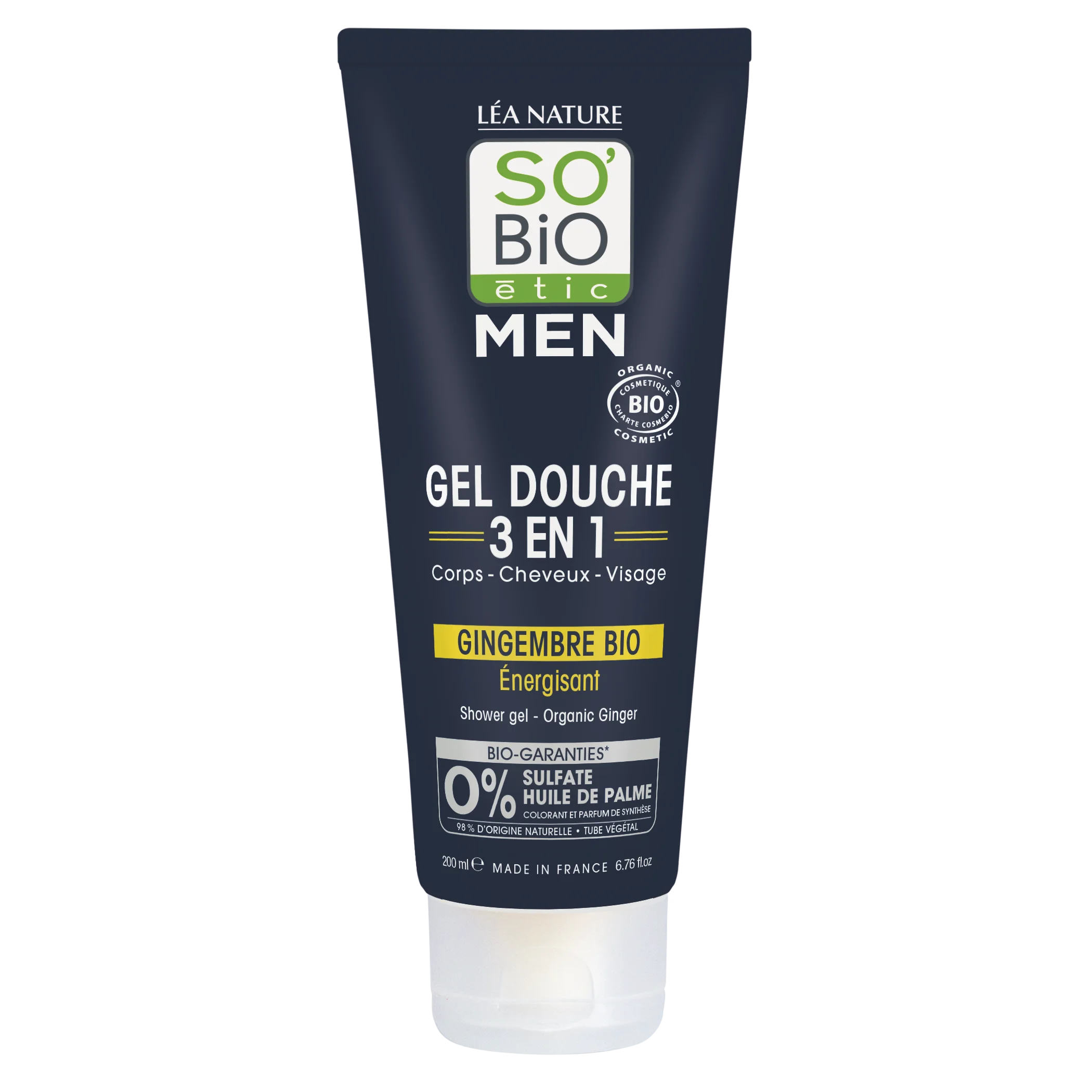SO’BiO étic Gel sprchový MEN 3v1 - energizující zázvor BIO (200 ml) - na tělo, obličej i vlasy