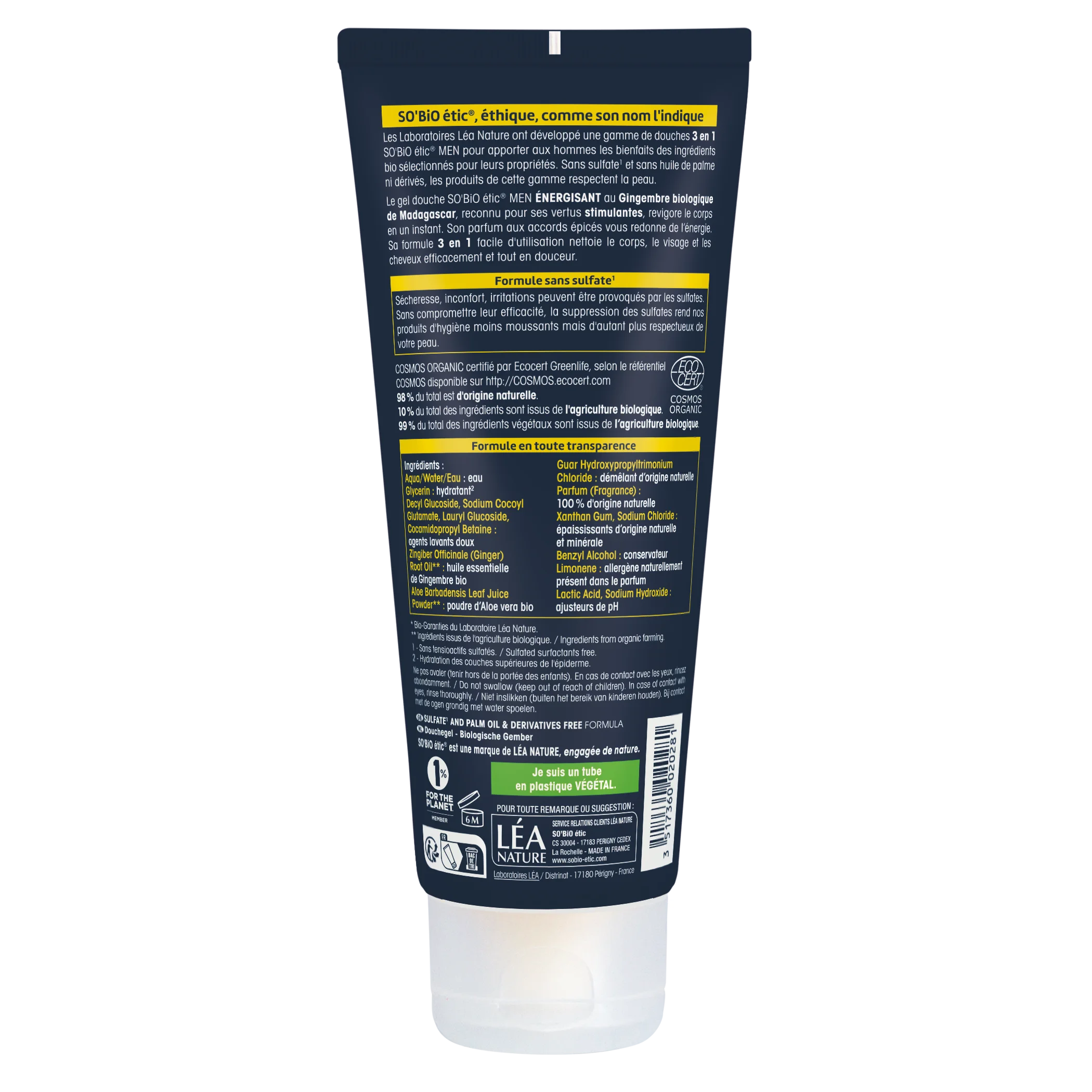 SO’BiO étic Gel sprchový MEN 3v1 - energizující zázvor BIO (200 ml) - na tělo, obličej i vlasy